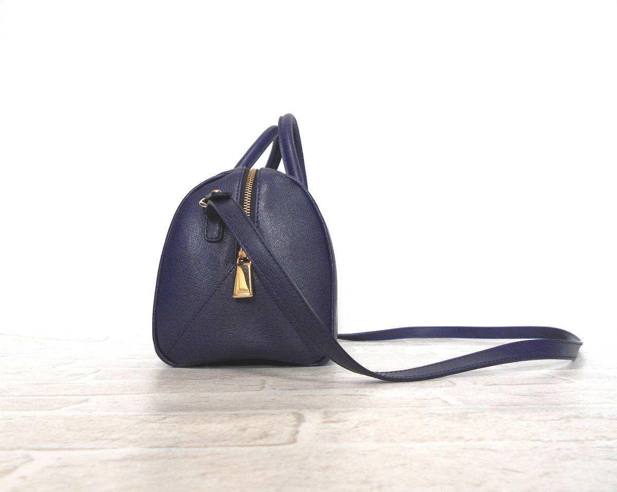 美品 送料無料！〕 FURLA フルラ ネイビー レザー 2way ミニ ボストン 