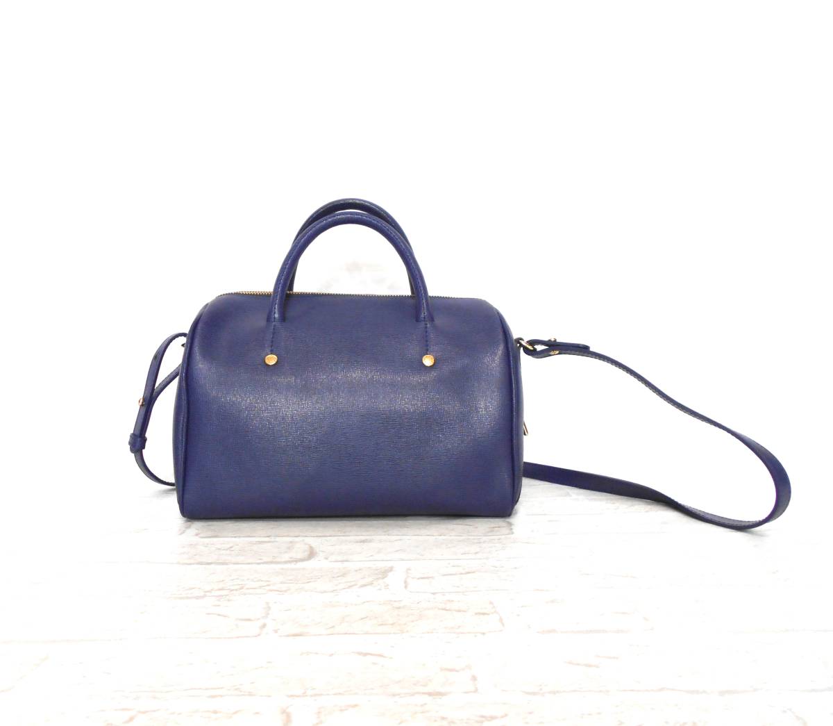美品 送料無料！〕 FURLA フルラ ネイビー レザー 2way ミニ ボストン  