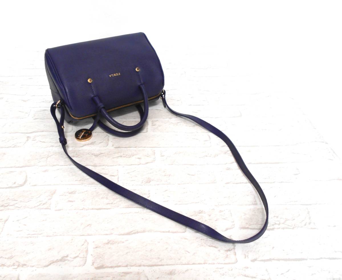 美品 送料無料！〕 FURLA フルラ ネイビー レザー 2way ミニ ボストン  