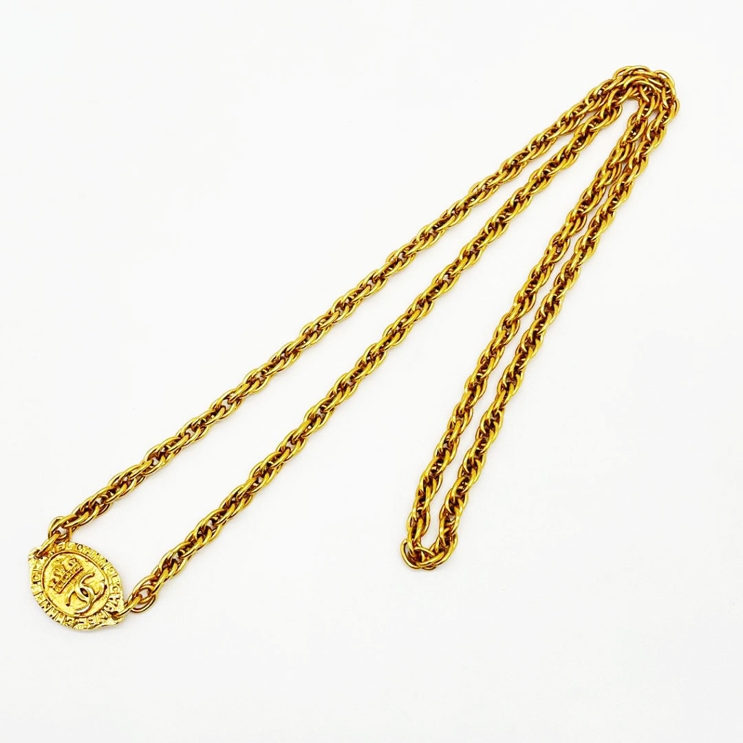 【美品】CHANEL シャネル ロングネックレス CROWN 王冠 ゴールド ヴィンテージ