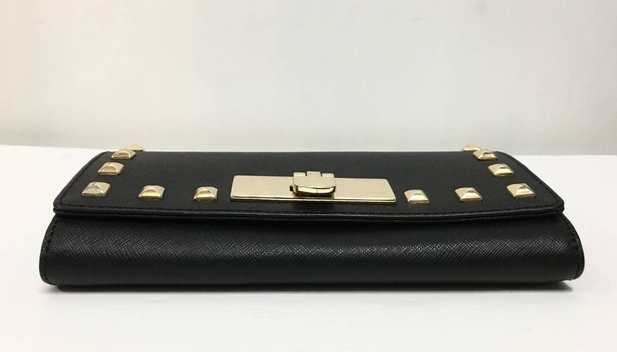 ネコポスOK MICHAEL KORS マイケルコース スタッズ付き 長財布 黒 