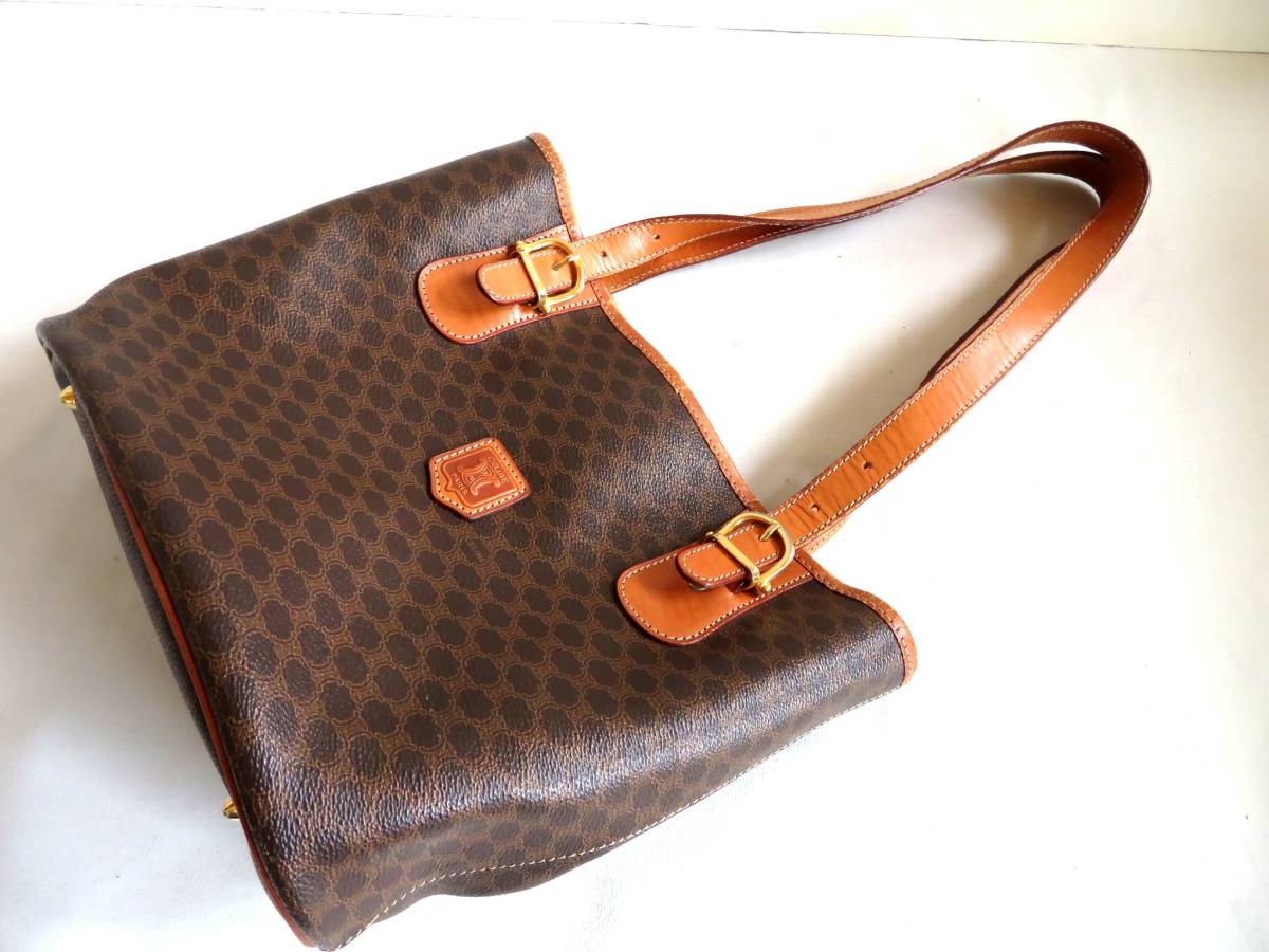 ○【ト打】OLD CELINE オールド セリーヌ マカダム柄 ショルダーバッグ