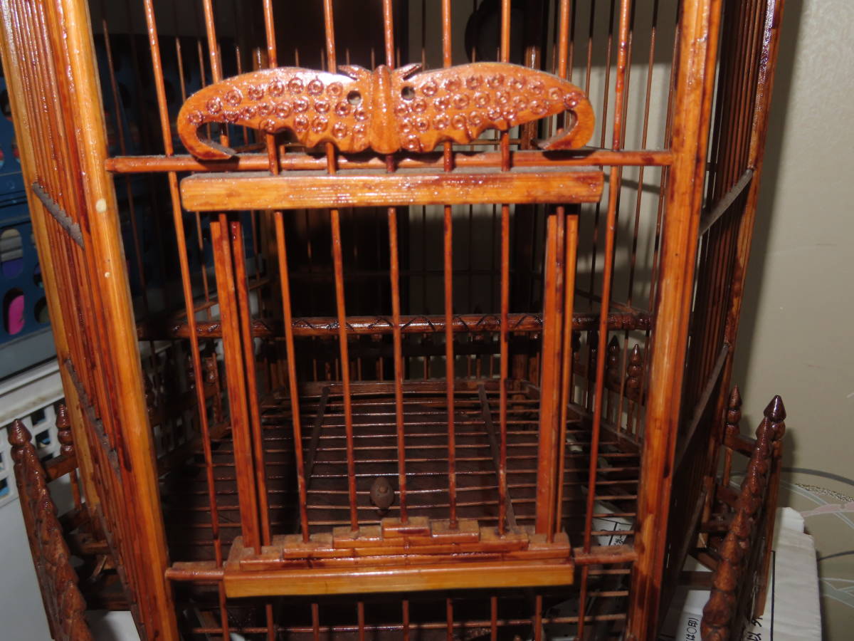 中国 鳥籠 鳥かご 六角形龍彫り 細密彫り 大きな55cm(鳥かご)｜売買され