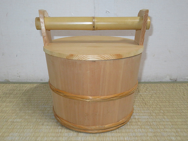 茶道具『露地道具水張桶割蓋付き』紙箱入木地湯桶手桶水屋道具茶道教室