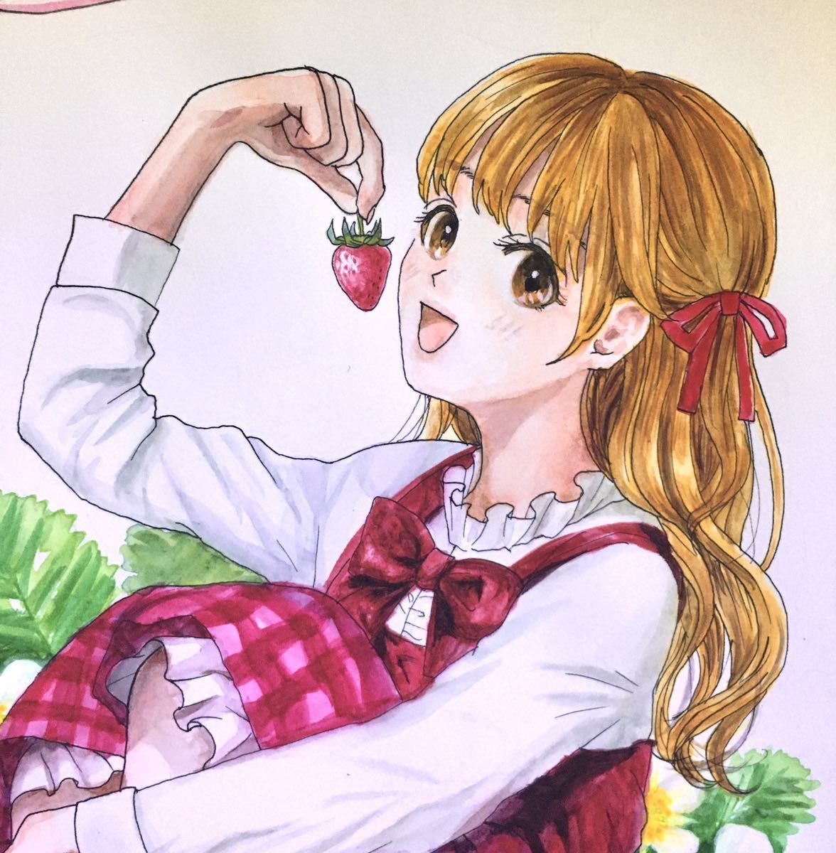 手描きイラスト 女の子 オリジナル 水彩 いちご ハーフツイン 原画 直筆 手描きイラスト 売買されたオークション情報 Yahooの商品情報をアーカイブ公開 オークファン Aucfan Com