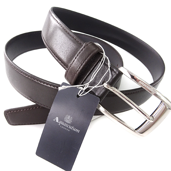 新品 アクアスキュータム 日本製 牛革 スムースレザー ベルト 濃茶 【K22067】 Aquascutum LONDON メンズ カット調節可能 ビジネス