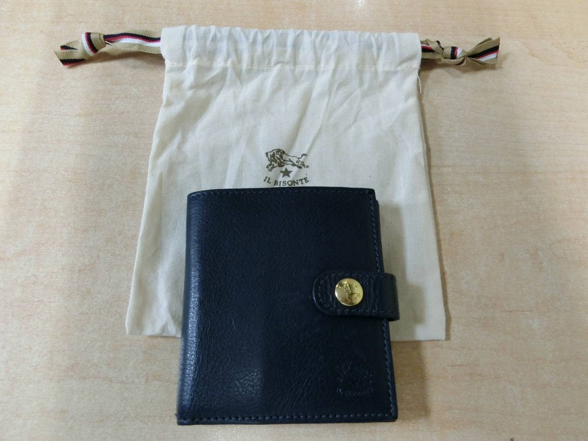 ☆IL BISONTE・イルビゾンテ・伊製・レザー二つ折り財布・ネイビー 