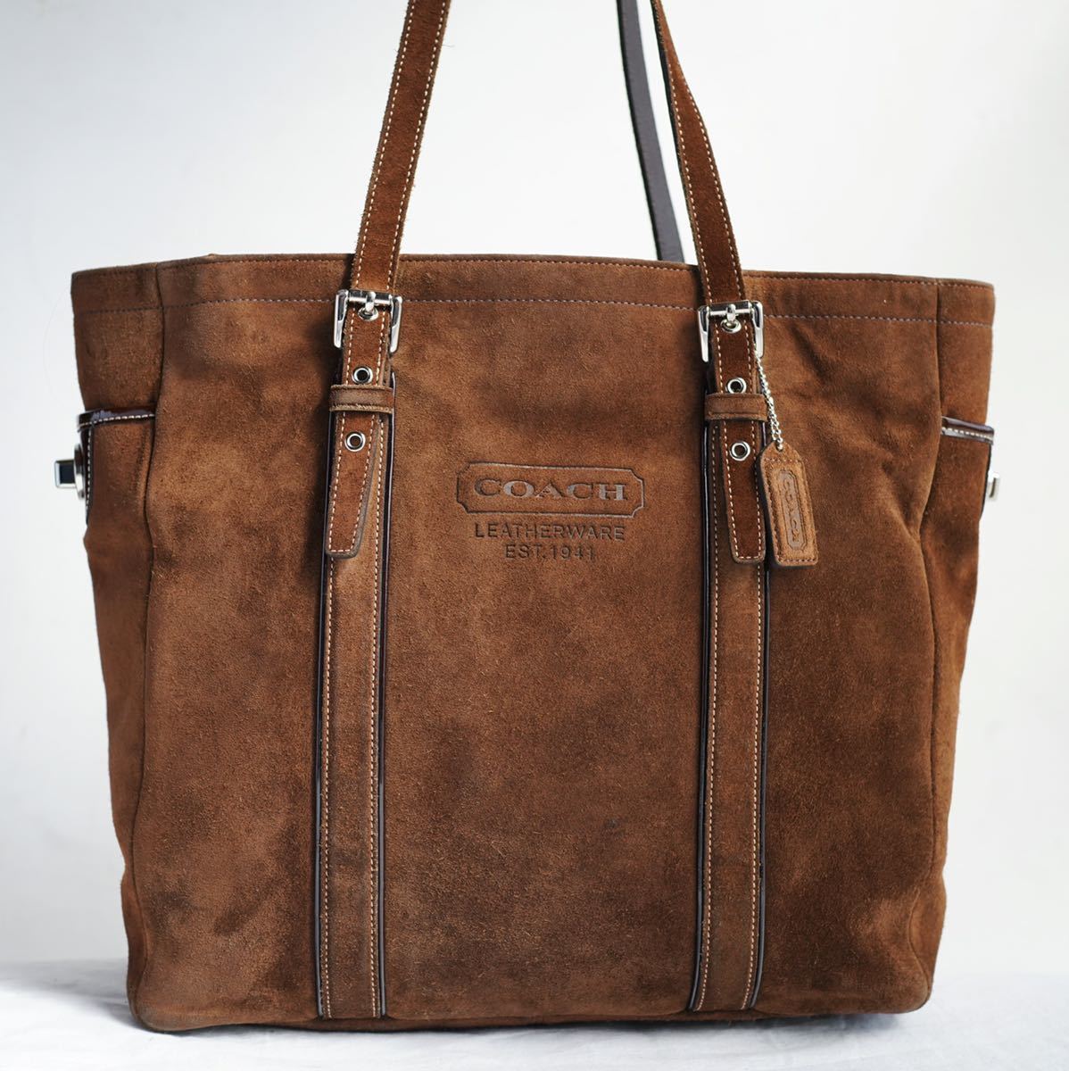 希少 極美品 コーチ COACH A4収納 PC収納 トートバッグ バッグ ビジネスバッグ スエード ブラック 茶 ブラウン レザー メンズバッグ 革