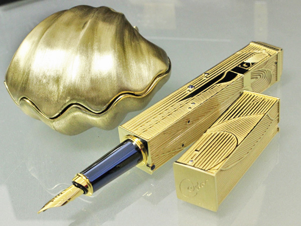 状態良【デュポン本物】万年筆/ペン先K18/ブラック×ゴールド  