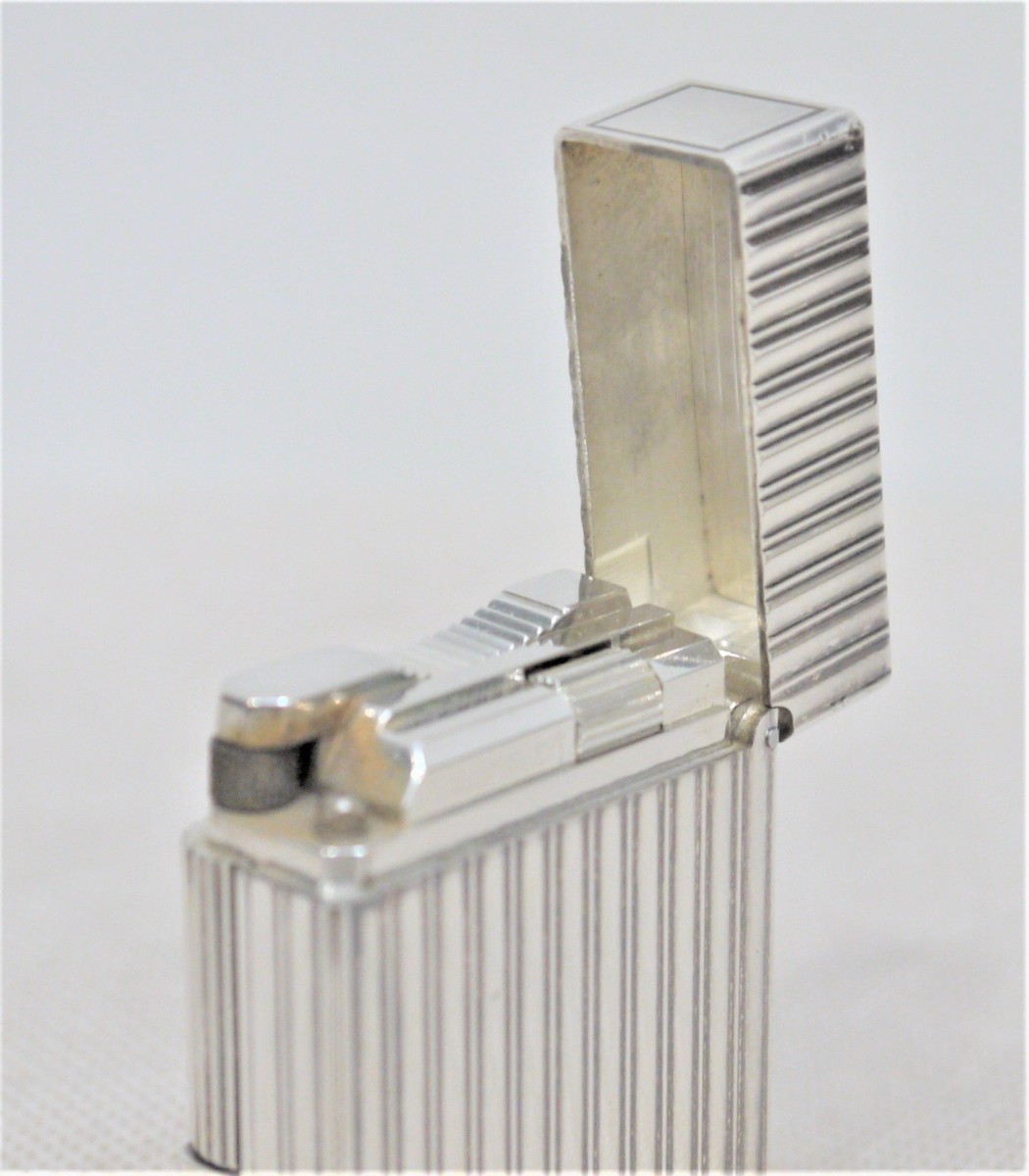 広190 デュポン ガスライター シルバーカラー 縦ストライプ 良品△Dupont デュポン ギャッツビー ストライプ柄 ローラー式 ガス