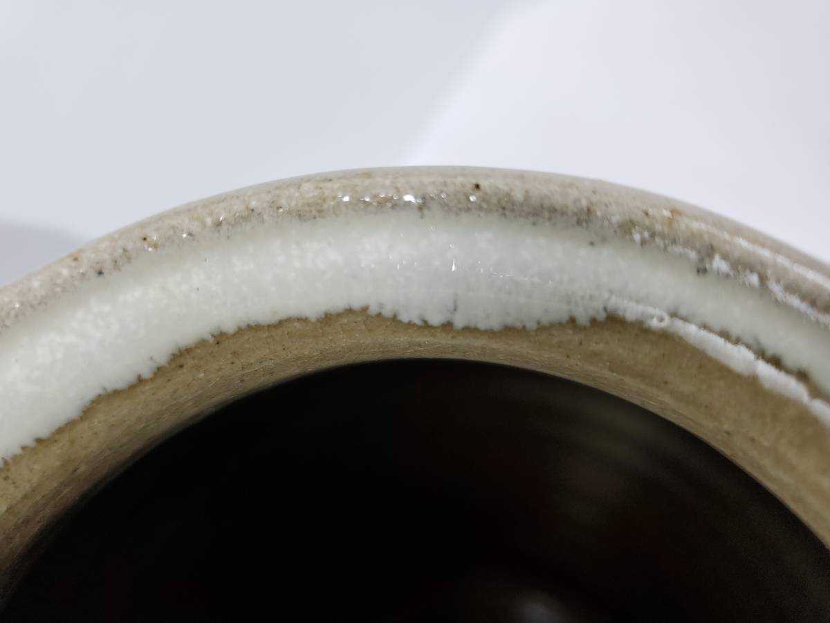 423 益子焼 民芸作家 佐久間藤太郎 作 柿釉刷毛目花瓶 共箱付き