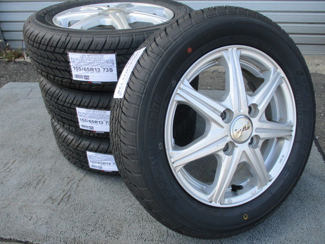新品タイヤ☆ヨコハマ☆Ｓ３０６☆１５５／６５Ｒ１３☆中古ホイールセット☆ワゴンＲ・パレット・モコ・ラパン等に☆ｆｕ_1