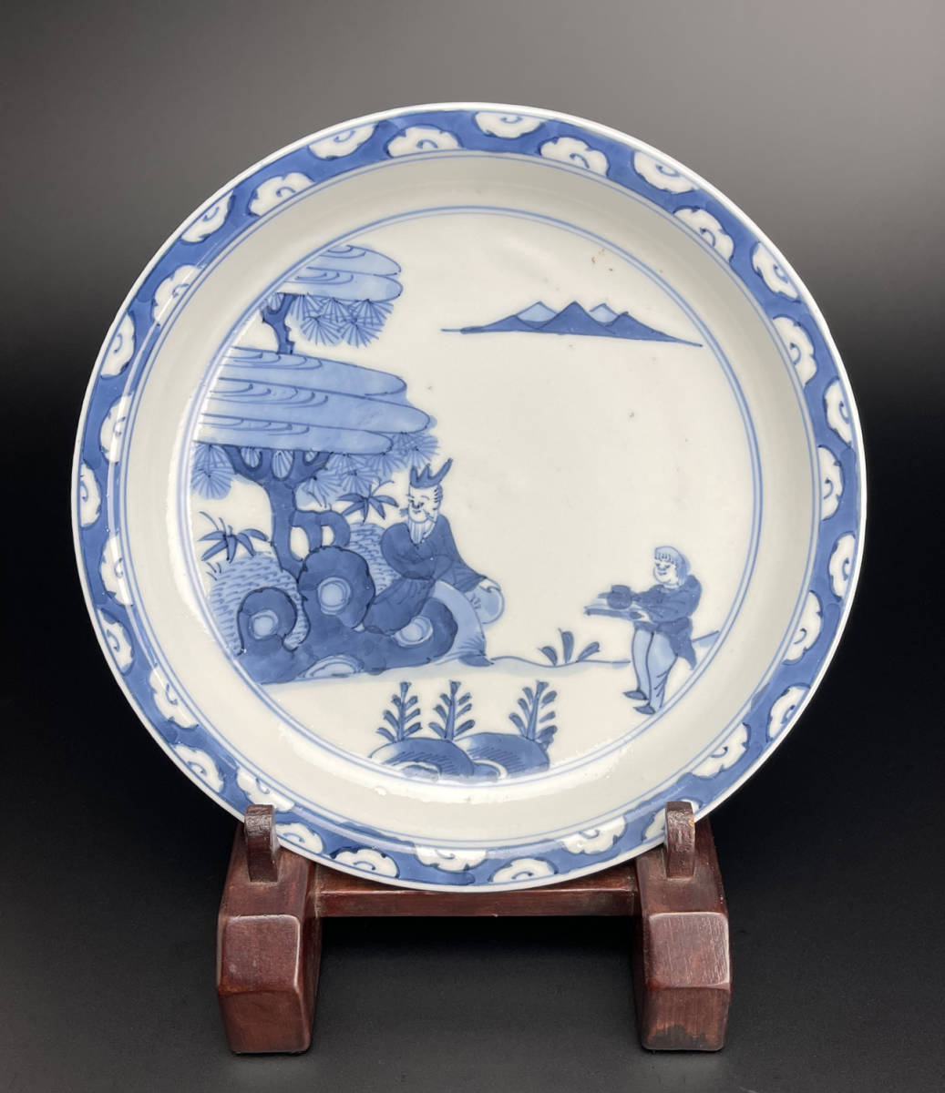 唐物 青花人物紋盤 清朝期 中国美術 古玩 SN23 清 中国美術 青花 古玩 唐物 清朝期 公式通販 稀少 供盤 中国 人物