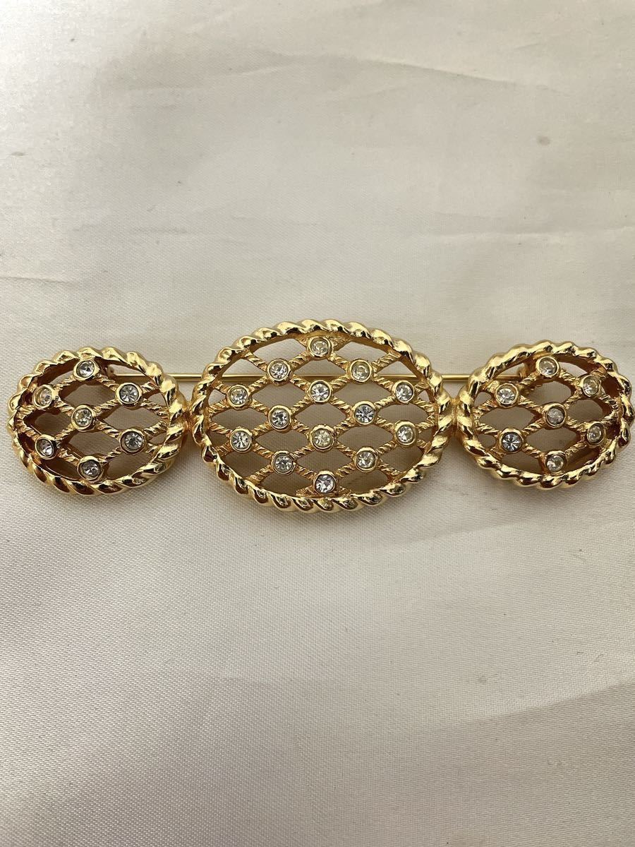 美品！Christian Dior クリスチャンディオール ブローチ ラインストーン ヴィンテージ アクセサリー ゴールド