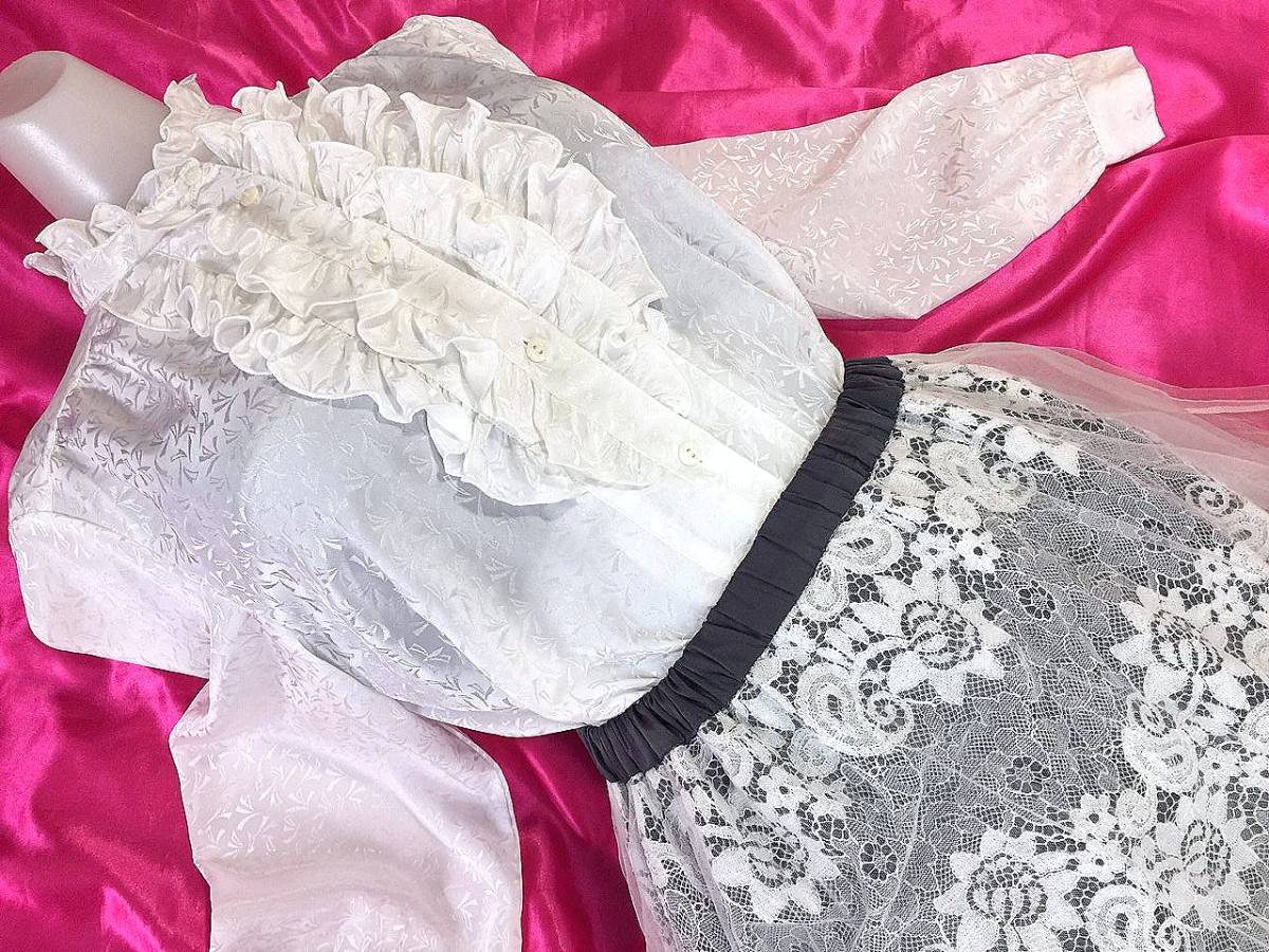 艶々 女子アナ着用 姫系の純白セット 超光沢 ツルテロ ふりふりブラウス L ふりふり フレアースカート W60 100 コスプレ女装フェチ レディースファッション 売買されたオークション情報 Yahooの商品情報をアーカイブ公開 オークファン Aucfan Com