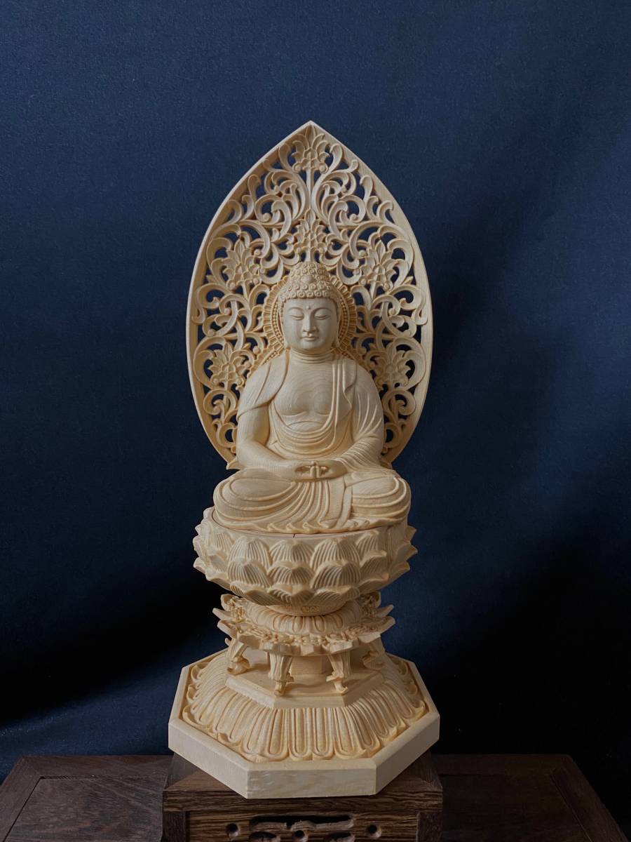 新作 仏教工芸品 総檜木材 極上品 木彫仏像 仏師手仕上げ品 阿弥陀
