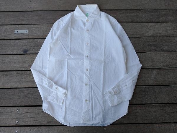 Finamore Napoli 白 長袖シャツ コットン100% L 伊製 フィナモレ Finamore 長袖シャツ ドレスシャツ NAPOLI Finamore⁄リネン