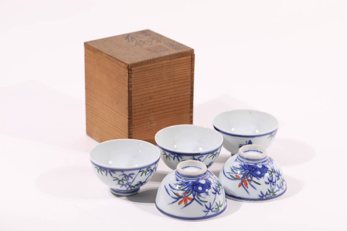 共箱 初代 三浦竹泉(作) 篩月庵 倣古青華鳳凰鶴図煎茶碗5客 Yahoo