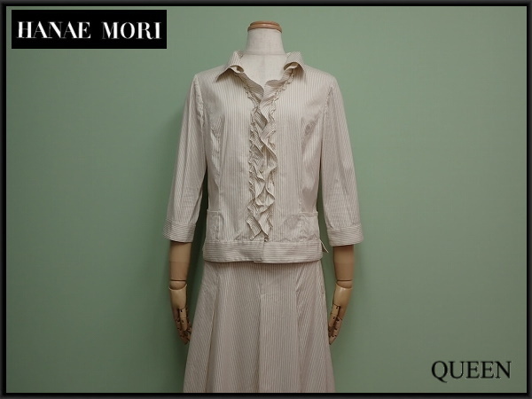 HANAE MORI セットアップ・38▽ハナエモリ/ブラウススーツ 7分袖フリル