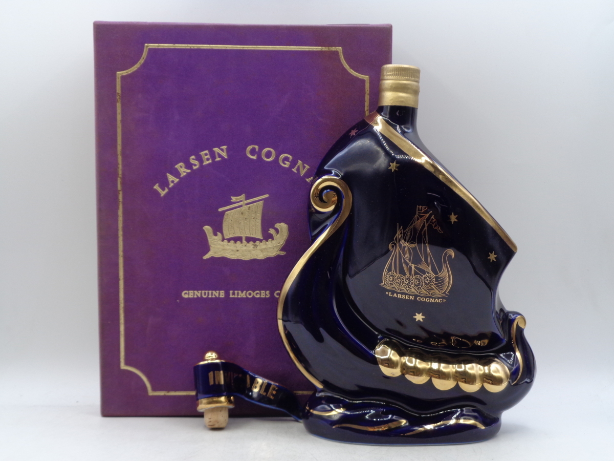 LARSEN VIKING SHIP ラーセン バイキングシップ ブルー 青 陶器ボトル ブランデー 箱入 未開封 古酒 X53338