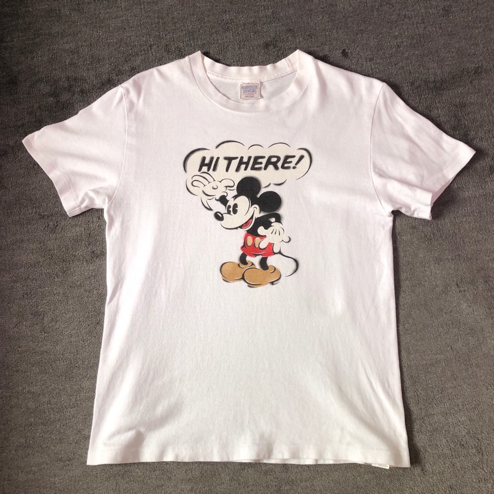送料370円 希少 旧リアルマッコイズ CARTOON TRAIL「マッコイ×ディズニー」白 ミッキーマウス HI THERE！半袖Ｔシャツ F&E