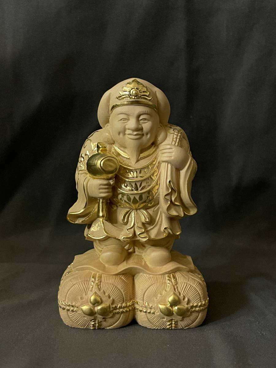 井波彫刻 一刀彫り 総檜材 切り金 縁起物 福神 大黒天像｜ホビー 