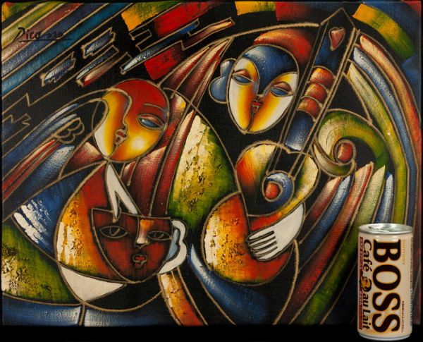 ☆【パブロ・ピカソ】肉筆 油彩『コンサート』表サイン 画廊取扱シール