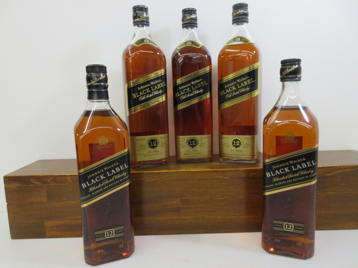 5本セット ジョニーウォーカー ブラックラベル 黒キャップ Johnnie Walker 1000ml 40% スコッチウイスキー 未開栓古酒 1円スタート/7-16-16