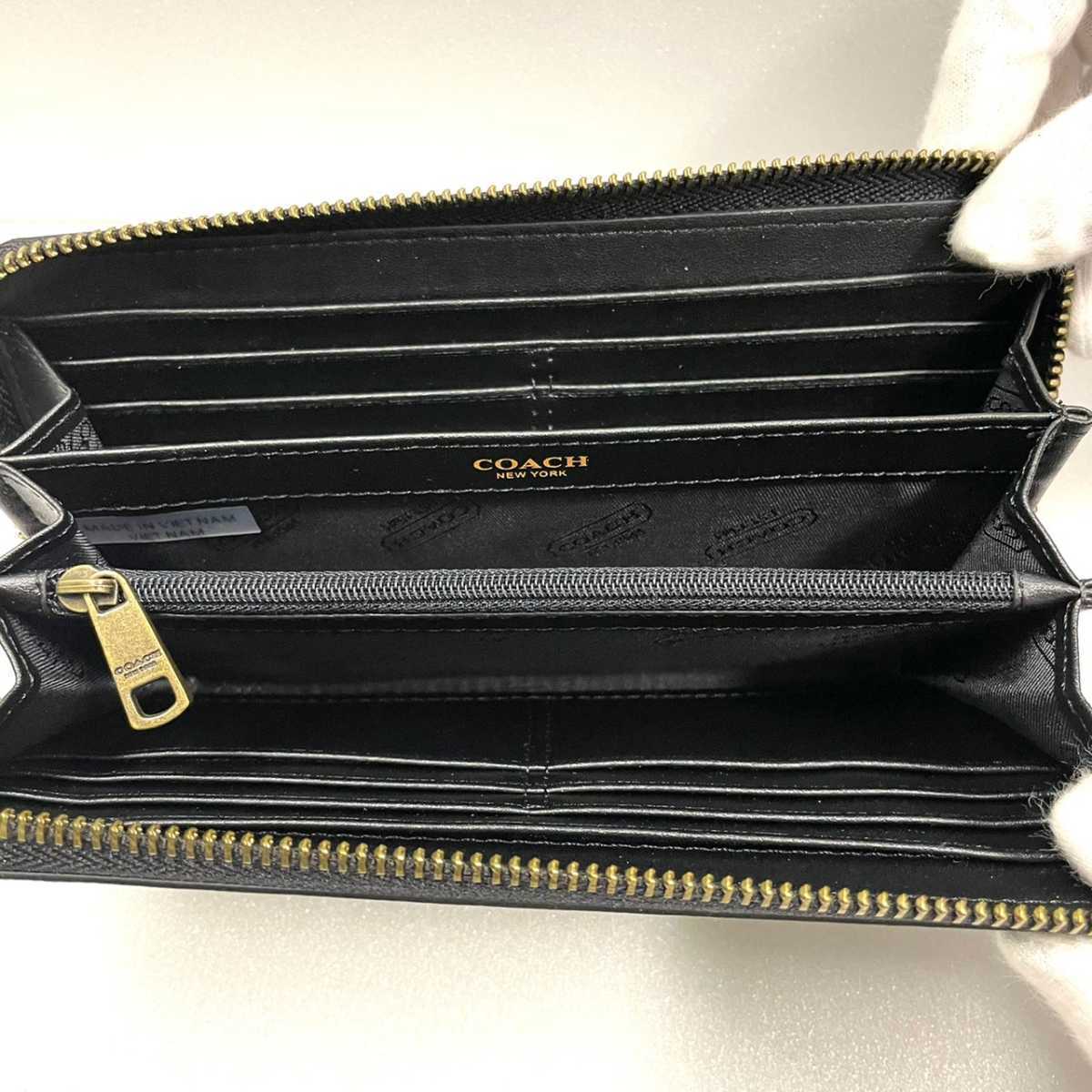 COACH コーチ 金ロゴプリント シグネチャー ブラック ラウンド 