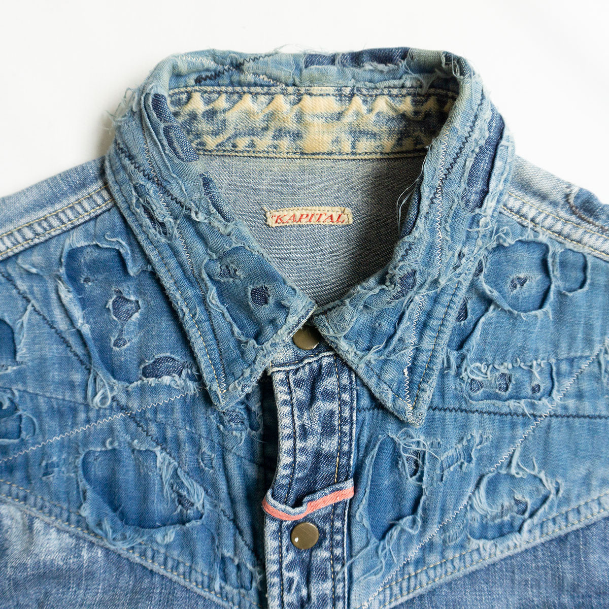 KAPITAL 最高級刺し子パッチワークBOROダメージウォッシュデニムシャツ