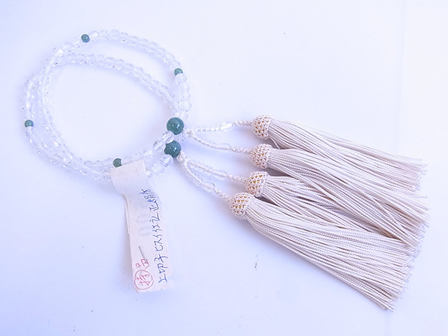 ☆宝の山☆【即決】【仏具】仏具屋廃業品　御念珠　本水晶　上切子　翡翠仕立て　正絹房　約7ミリ　L210621-50_2