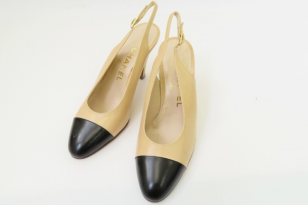 正規品 #aus シャネル CHANEL パンプス ミュール 5 ベージュ 黒 バイ