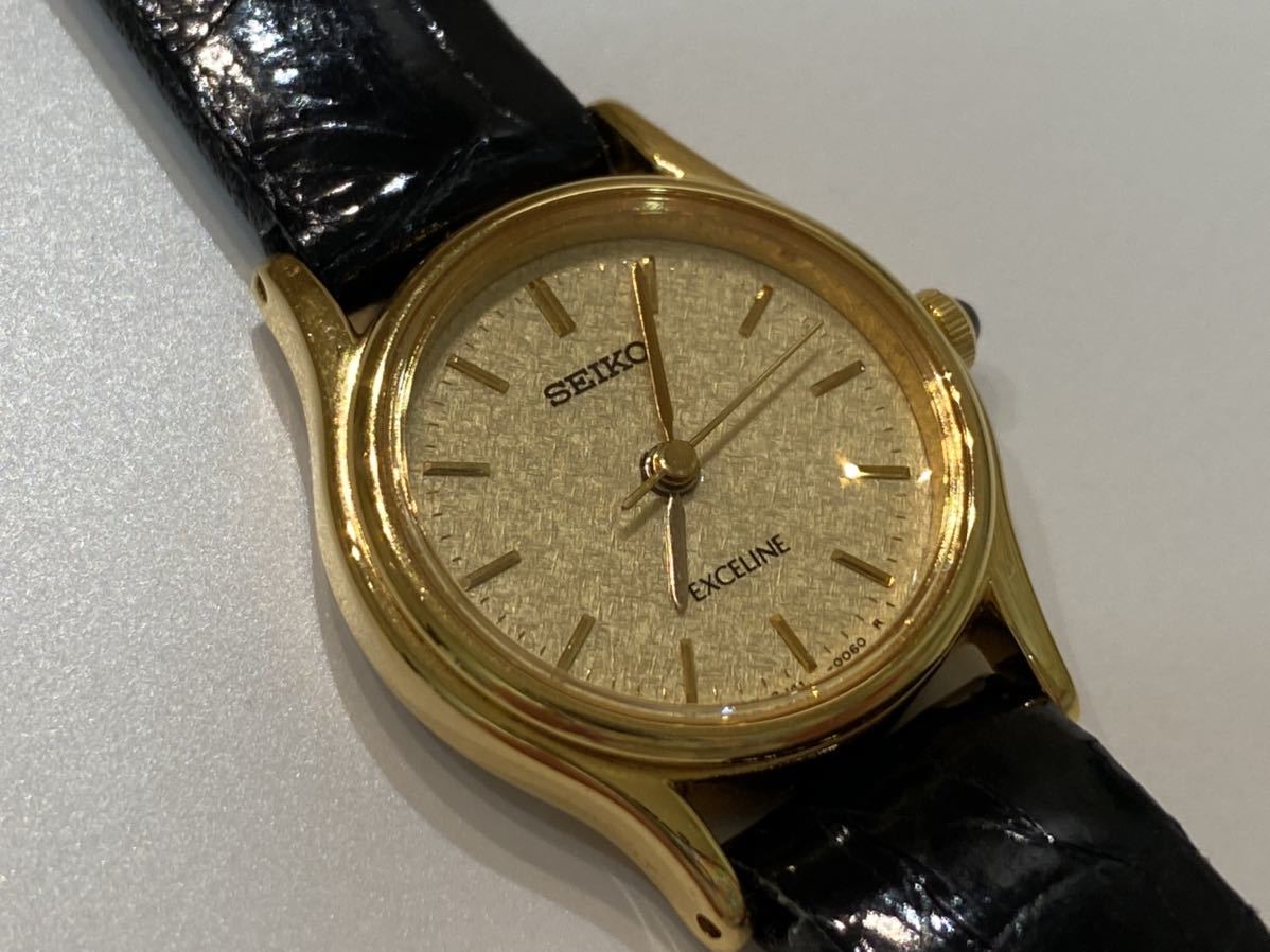 正規品美品SEIKO セイコー エクセリーヌ 2J41-0040 ゴールド 革ベルト 