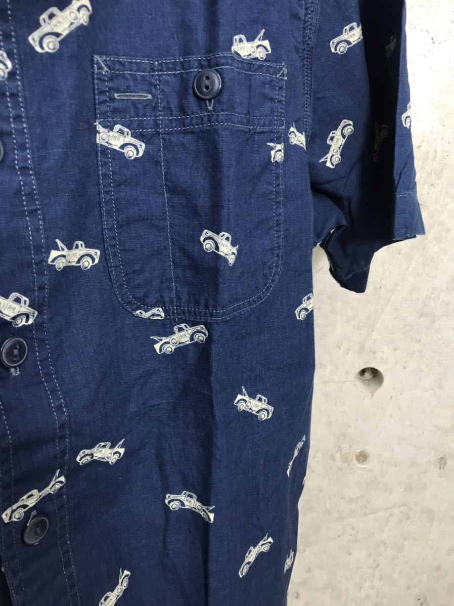 新品*RRL*インディゴ トラックプリント ワークシャツ*S* ダブルアール