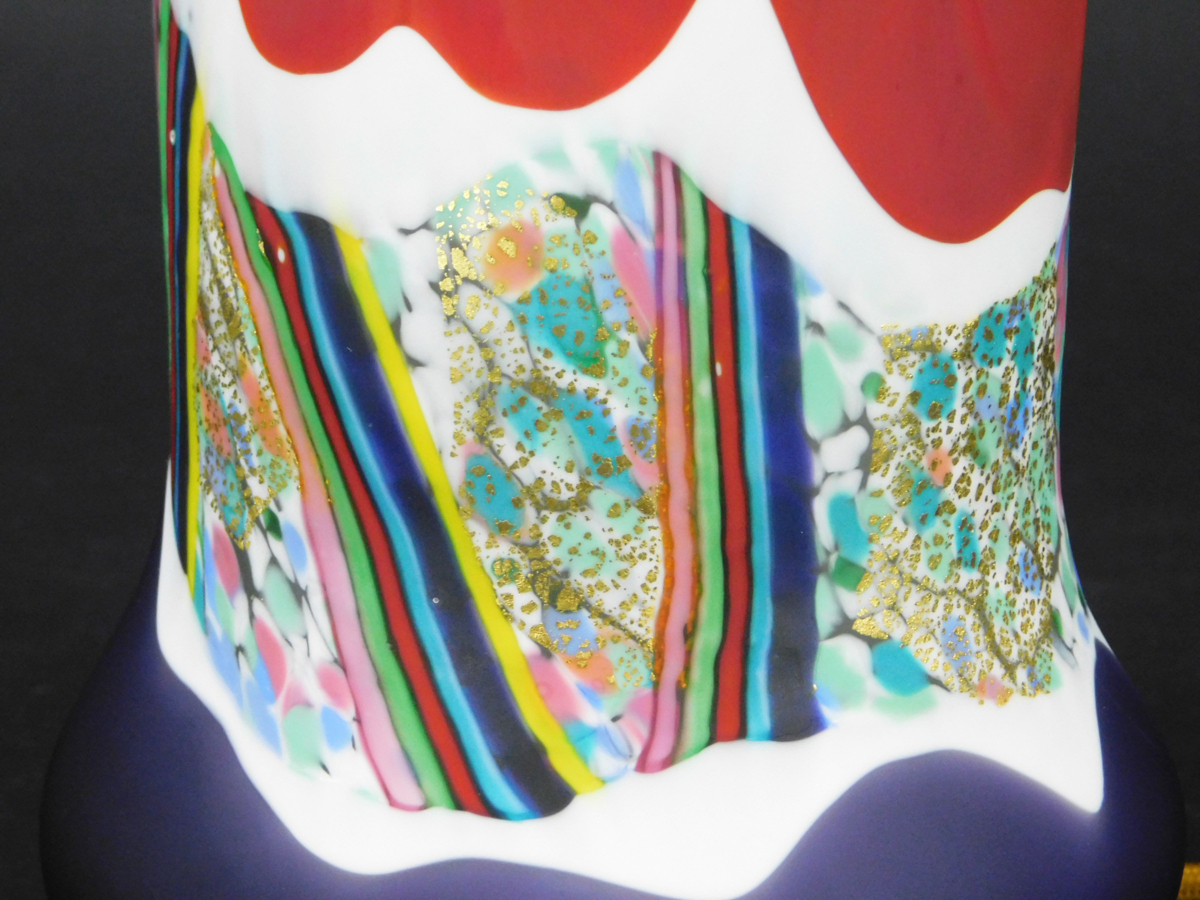 石井康治 手吹硝子(手吹ガラス)金彩 赤硝子(赤ガラス)テーブルランプ