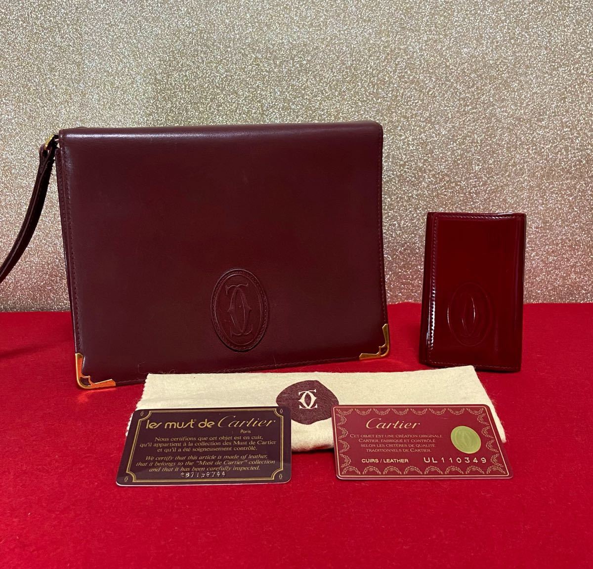 □1円～美品2点セット□Cartier カルティエ ボルドー クラッチバッグ