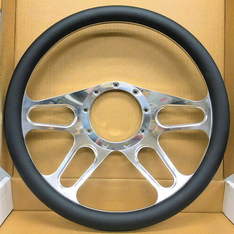 ステアリング カスタム アルミ 黒革 9穴 ビレット ハンドル レーサー 