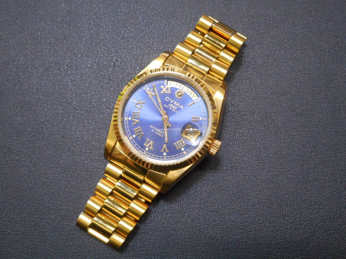 Cyma 0 Watch Date Automatic Swiss Gold - Day Plated President