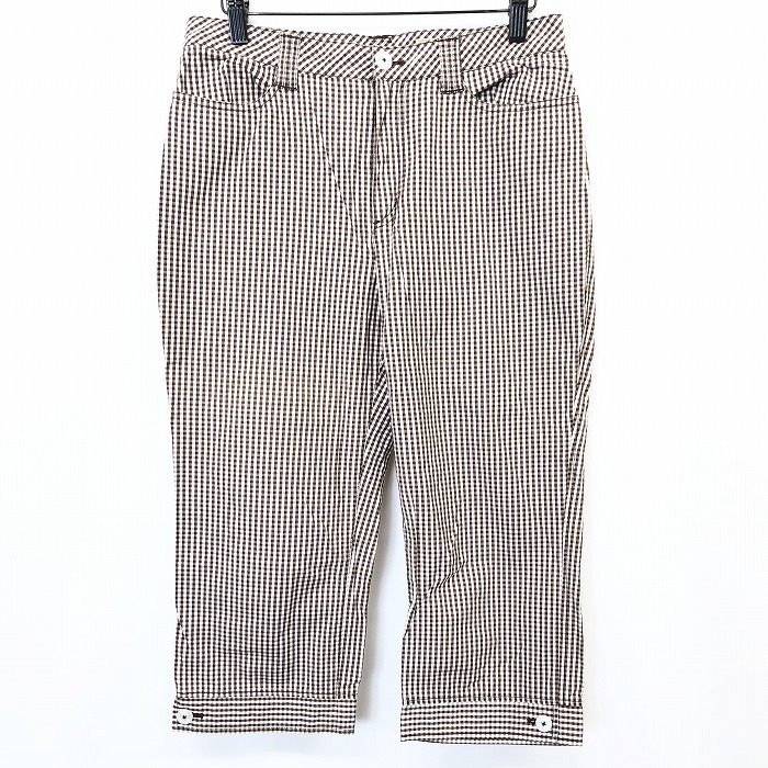 Crocodile クロコダイル L レディース クロップドパンツ テーパード チェック バックポケットにワニ刺繍 7分丈 綿×ポリウレタン ブラウン