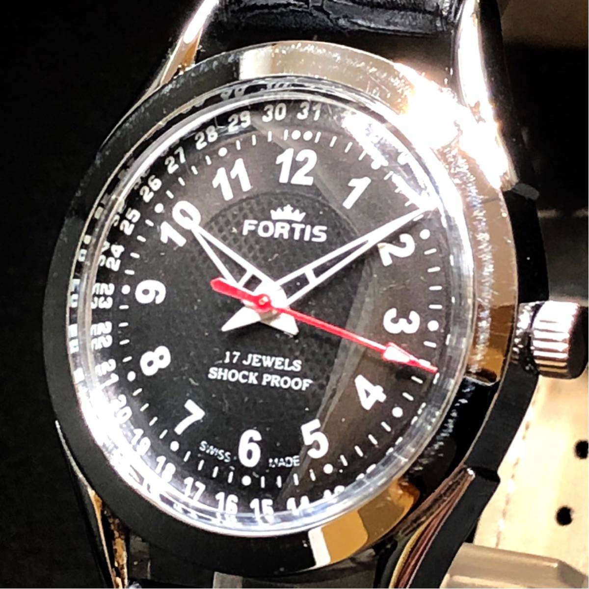 フォルティス 希少FORTIS レザーベルト ブラック メンズ 腕時計