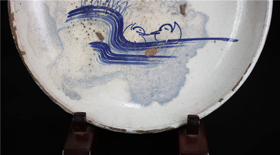 初期色絵芙蓉手花鳥文大皿（江戸時代） 染付 天平堂（TENPYODO） 日々