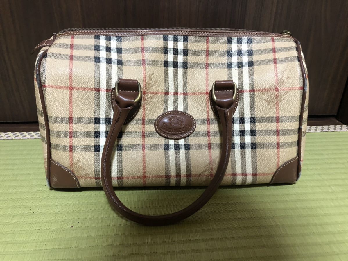 ノバチェック ハンドバッグ BURBERRY バーバリー レッド キャンバス 