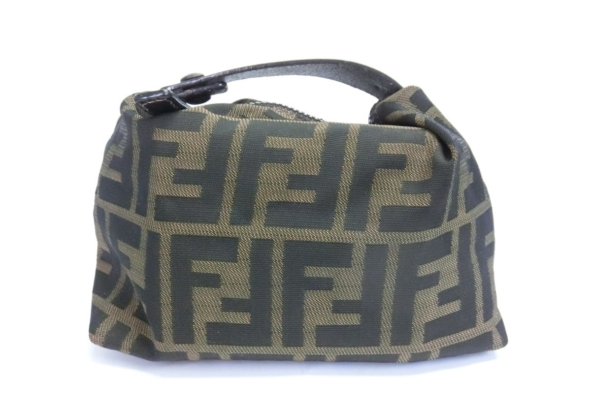 FENDI フェンディ ポーチ ハンドバック ズッカ カーキ系×ブラック 