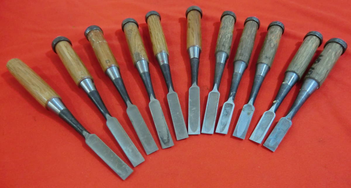 鑿六本 M1 鑿 銘 炎国貞 追い入鑿/叩き鑿 6 12 30mm 木彫り 彫刻 大工道具 鑿