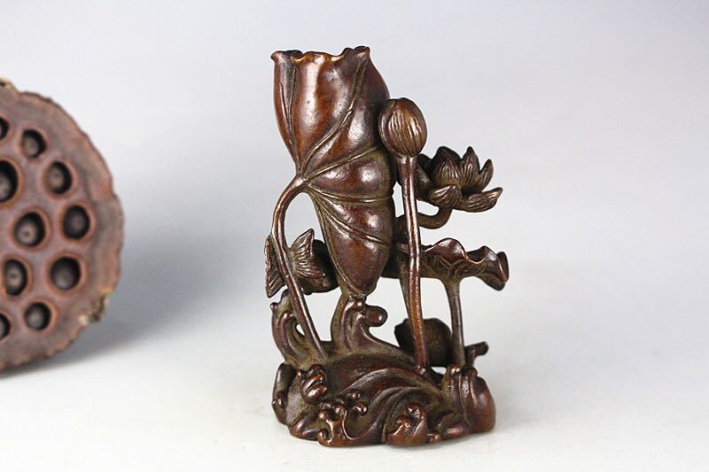 極美古銅 煎茶道具 質感細密 金魚蓮花 香器置物 | 煎茶道具 極