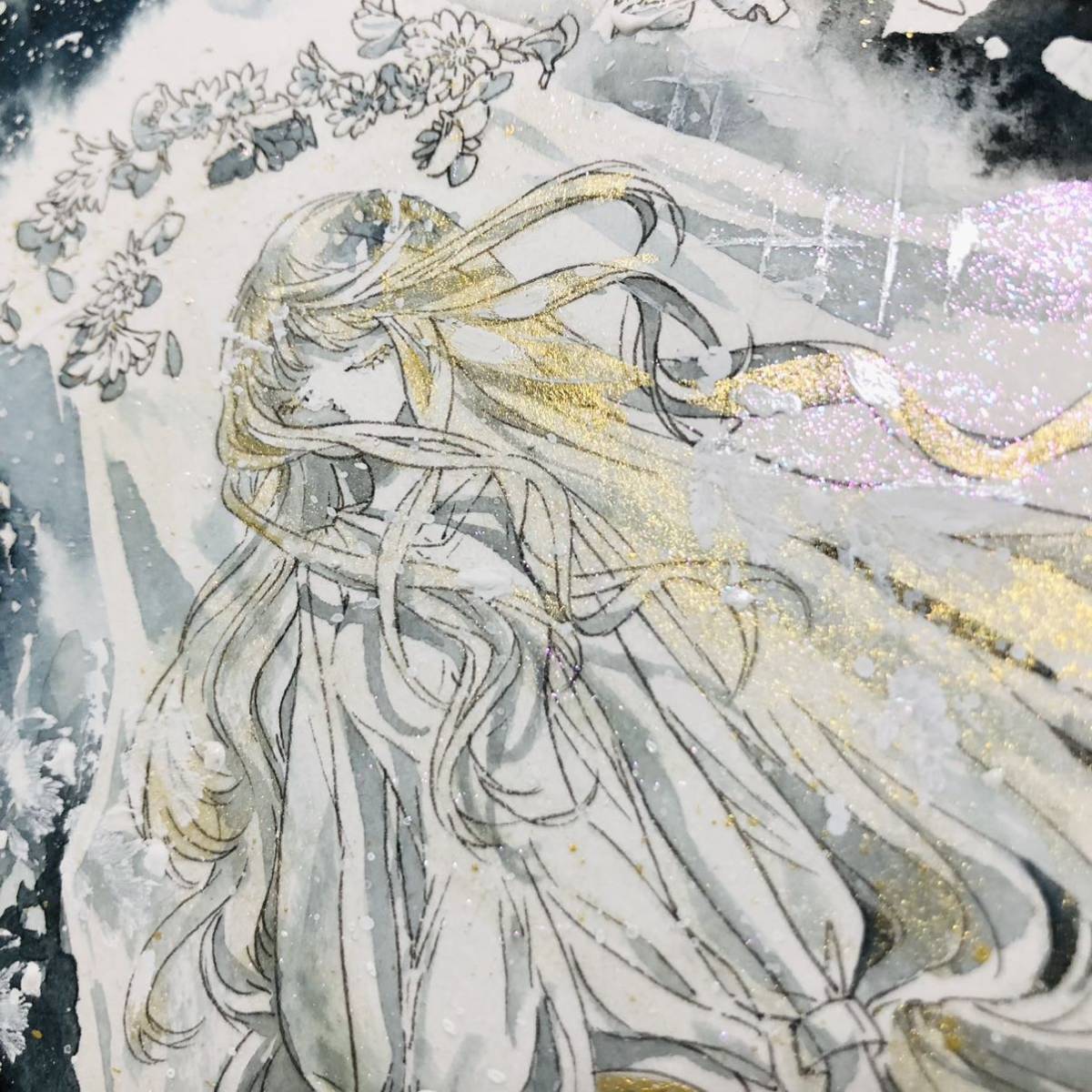 手描きイラスト*オリジナル*アナログ水彩*花の天使*額付き(手描き