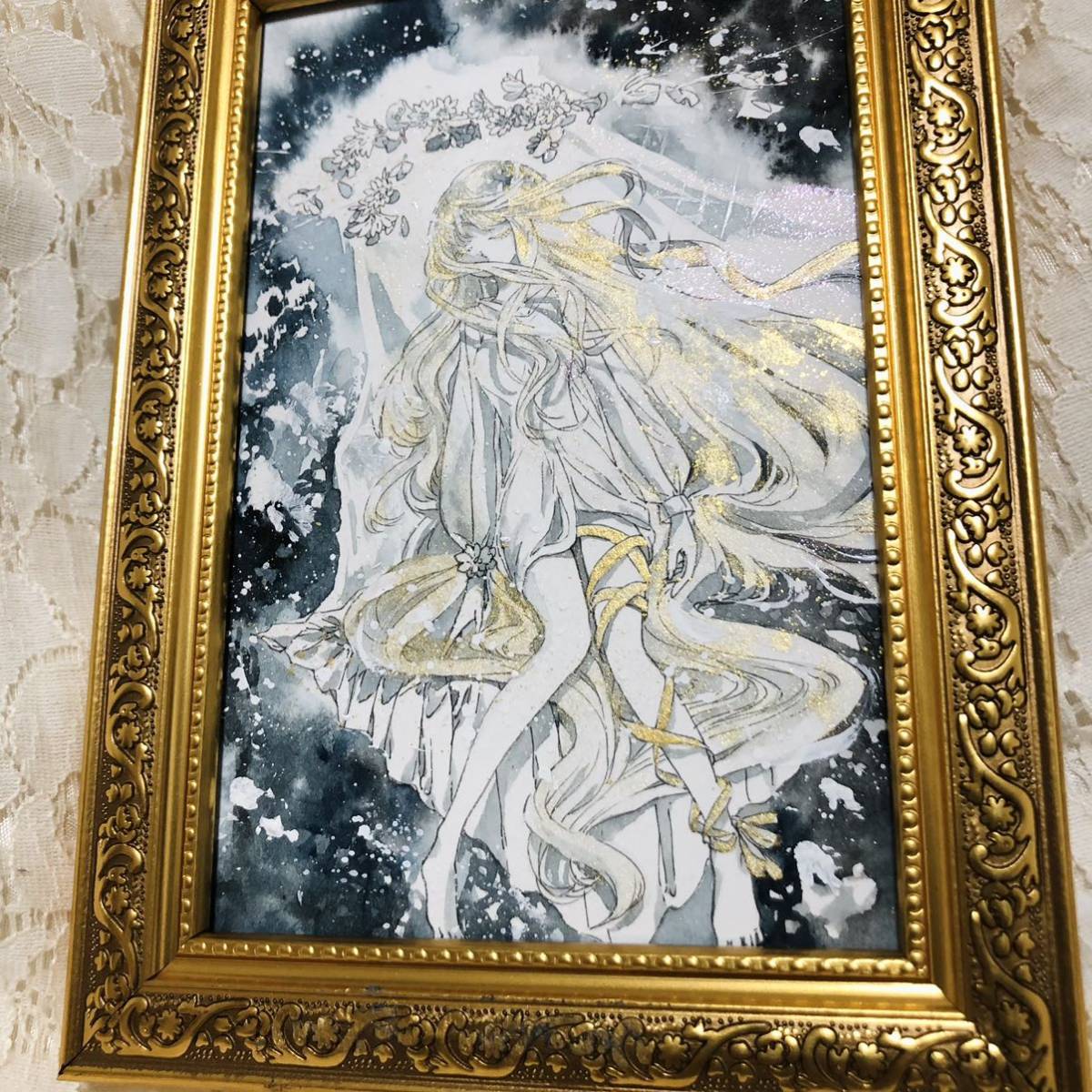手描きイラスト*オリジナル*アナログ水彩*花の天使*額付き(手描き