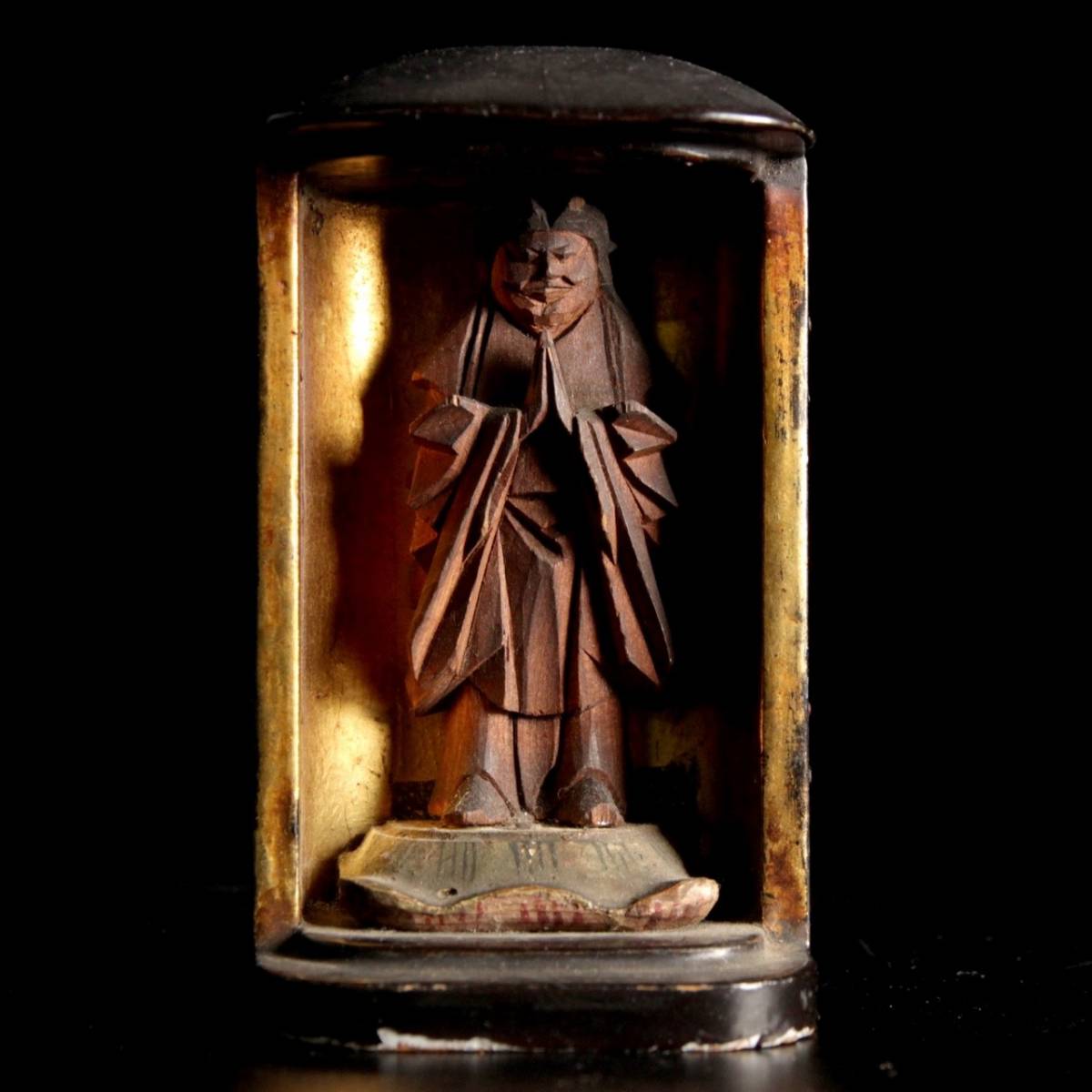 ◇楾◇ 時代 木彫 鬼子母神像 10.5cm 厨子入 仏像唐物骨董 [