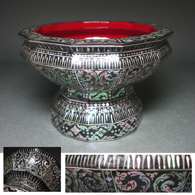 唐草模様螺鈿四節板 韓国螺鈿漆器 鶴 螺鈿細工 韓国八角 定番人気，