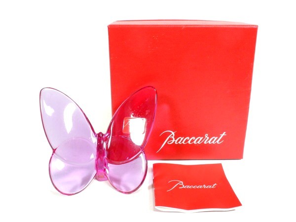 【箱付】バカラ ラッキーバタフライ パープル クリスタルガラス 置物 Baccarat/バカラ/ラッキーバタフライ/パピヨン/蝶/パープル/紫/箱付